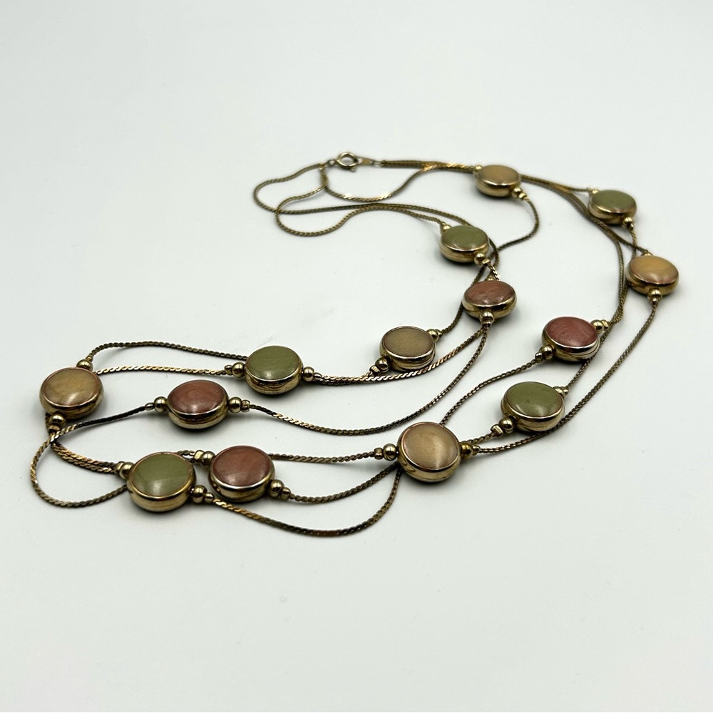 Vintage Multi-Strand Goldtone Necklace Earth Tone Pearlized Colored Beads Boho